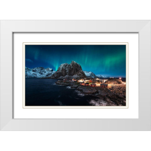 Dancing Over Hamnoy White Modern Wood Framed Art Print with Double Matting by De La, Javier