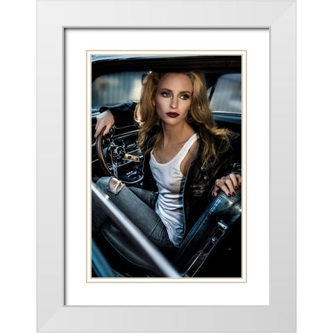 Waiting To Reverse My 69 Ford Mustang White Modern Wood Framed Art Print with Double Matting by Peter Muller Photography