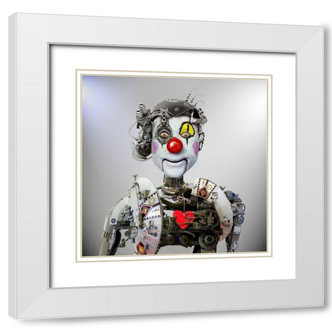 Electronic Clown White Modern Wood Framed Art Print with Double Matting by DDiArte