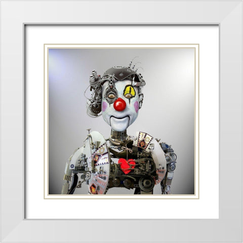 Electronic Clown White Modern Wood Framed Art Print with Double Matting by DDiArte