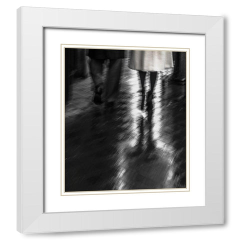 Walking In The Rain White Modern Wood Framed Art Print with Double Matting by Claes, Gilbert