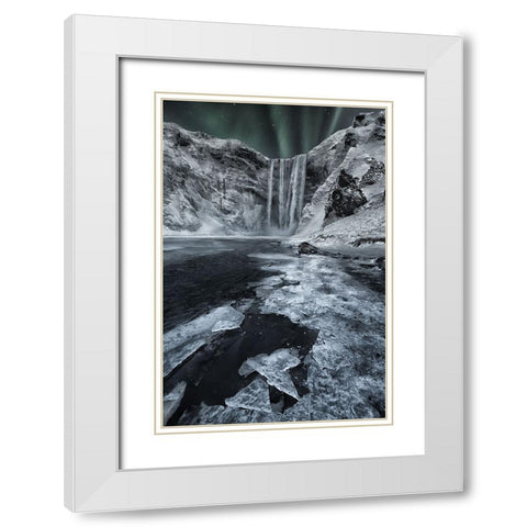 Skogafoss Falls White Modern Wood Framed Art Print with Double Matting by Yaakobi, Lior