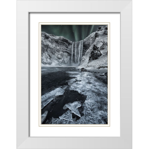 Skogafoss Falls White Modern Wood Framed Art Print with Double Matting by Yaakobi, Lior