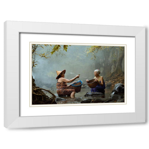 G O O D F R I E N D White Modern Wood Framed Art Print with Double Matting by Whanset, Saravut