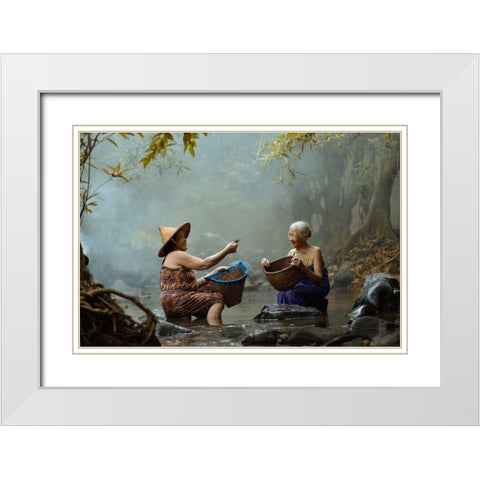 G O O D F R I E N D White Modern Wood Framed Art Print with Double Matting by Whanset, Saravut