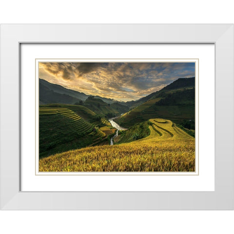 Riceterrace ( Vietnam) White Modern Wood Framed Art Print with Double Matting by Intarob, Sarawut