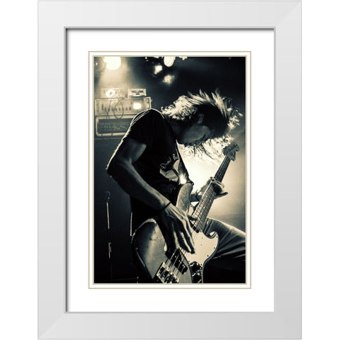 Playing Bassguitar White Modern Wood Framed Art Print with Double Matting by Nakamatsu, Kenji