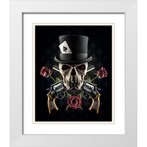 Guns And Roses White Modern Wood Framed Art Print with Double Matting by Damsten, Petri