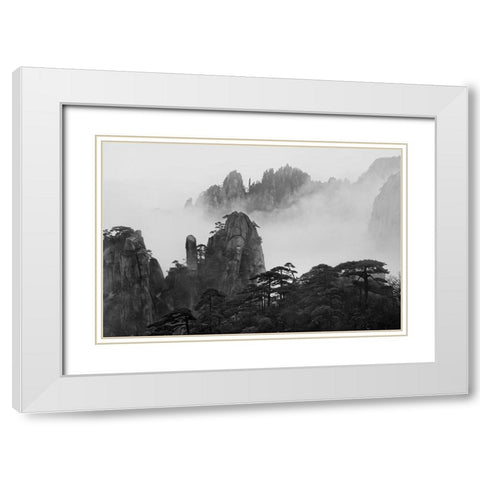 Huangshan White Modern Wood Framed Art Print with Double Matting by Zhang, Yan