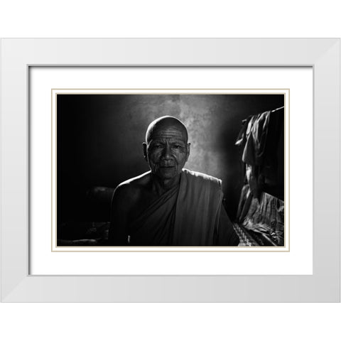 Practice Asceticism White Modern Wood Framed Art Print with Double Matting by Isobe, Shinji