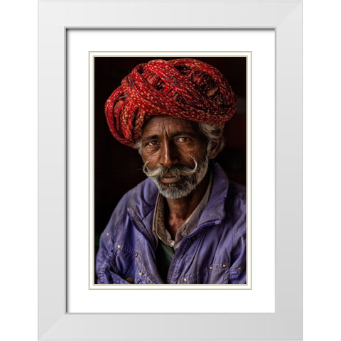 Indian Man From Jaipur White Modern Wood Framed Art Print with Double Matting by AL Farsi, Haitham