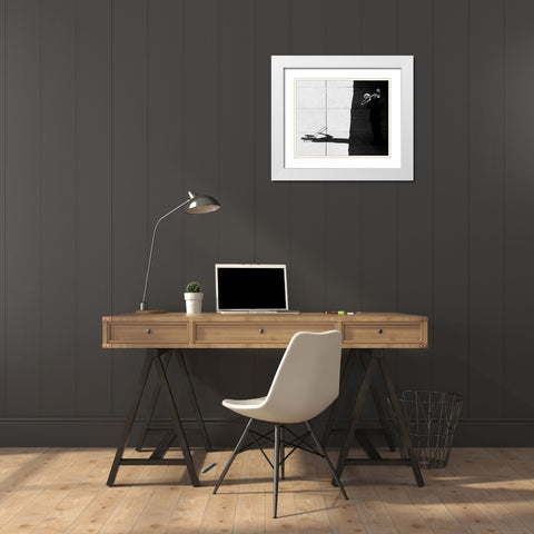 Trombone Player White Modern Wood Framed Art Print with Double Matting by Wang, Jian