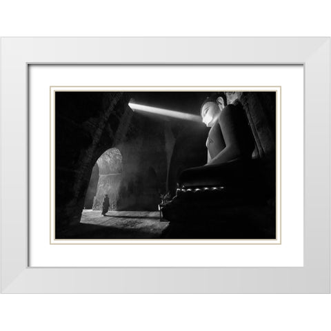 The Great Buddha White Modern Wood Framed Art Print with Double Matting by Song, Gunarto