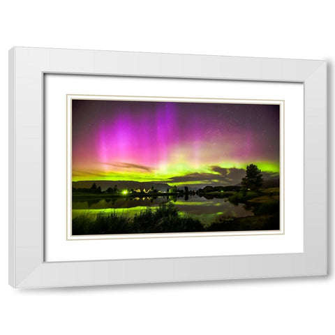Aurora Night White Modern Wood Framed Art Print with Double Matting by Song, Fall