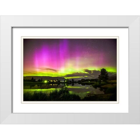 Aurora Night White Modern Wood Framed Art Print with Double Matting by Song, Fall