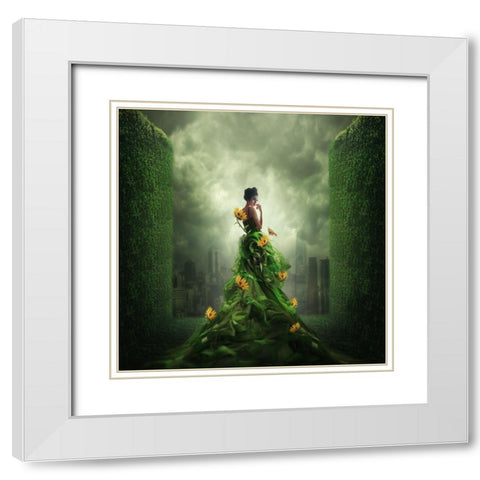 Go Green White Modern Wood Framed Art Print with Double Matting by Hardibudi