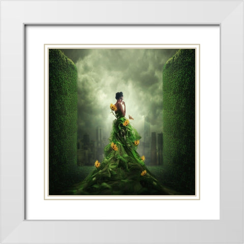 Go Green White Modern Wood Framed Art Print with Double Matting by Hardibudi