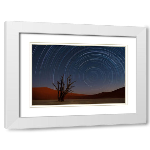 Star Trails Of Namibia White Modern Wood Framed Art Print with Double Matting by Deakin, Karen