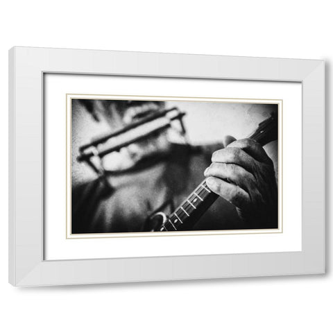 Wolf With Mandolin And Harmonica White Modern Wood Framed Art Print with Double Matting by Schleicher-Schwarz, Roswitha