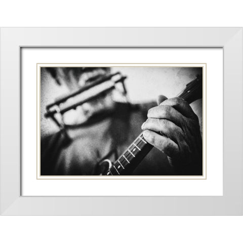 Wolf With Mandolin And Harmonica White Modern Wood Framed Art Print with Double Matting by Schleicher-Schwarz, Roswitha