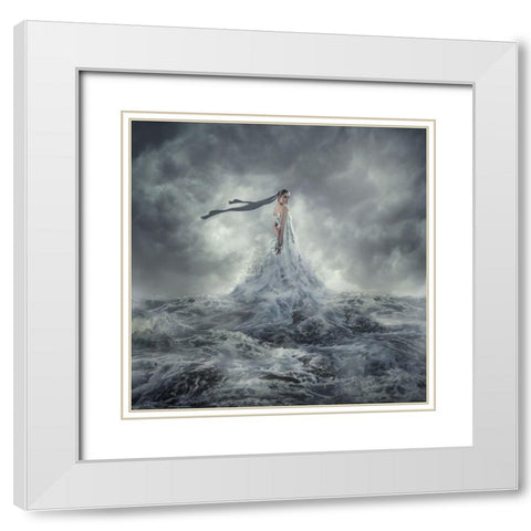 Mazu White Modern Wood Framed Art Print with Double Matting by Hardibudi