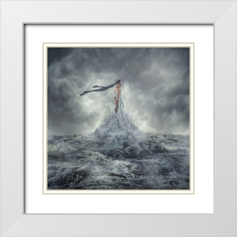 Mazu White Modern Wood Framed Art Print with Double Matting by Hardibudi