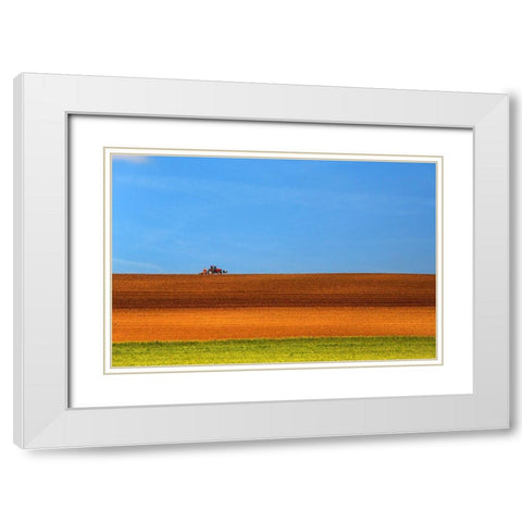 The Tractor White Modern Wood Framed Art Print with Double Matting by Della Latta, Massimo