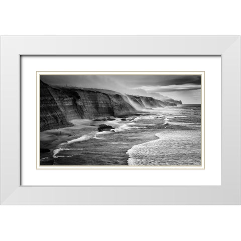 Magoito Beach White Modern Wood Framed Art Print with Double Matting by Tomaz Silva, Filipe