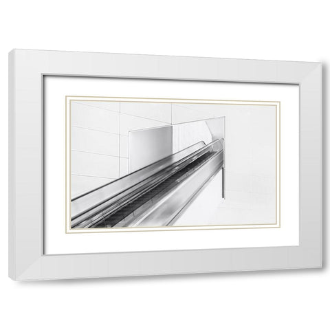 Escalator To The Unknown. White Modern Wood Framed Art Print with Double Matting by Van Son, Greetje