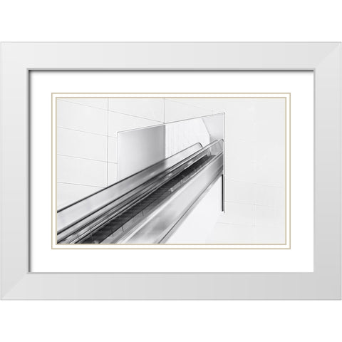 Escalator To The Unknown. White Modern Wood Framed Art Print with Double Matting by Van Son, Greetje