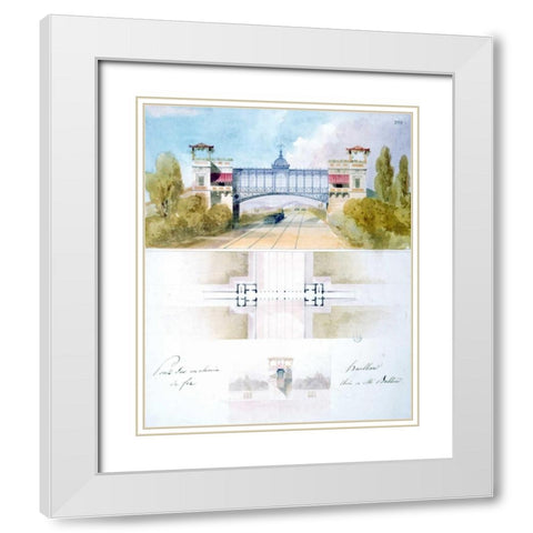 Railway Bridge White Modern Wood Framed Art Print with Double Matting by Huillard, Charles-August