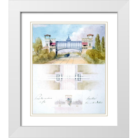 Railway Bridge White Modern Wood Framed Art Print with Double Matting by Huillard, Charles-August