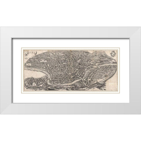 Panoramic View of Rome White Modern Wood Framed Art Print with Double Matting by Merian, Matheus