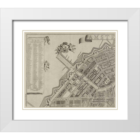 Amsterdam Sectional Map White Modern Wood Framed Art Print with Double Matting by De Broen, Gerrit