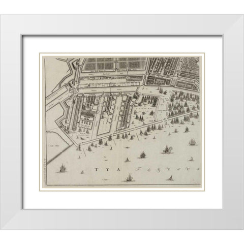 Amsterdam Sectional Map White Modern Wood Framed Art Print with Double Matting by De Broen, Gerrit