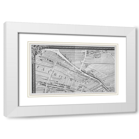 Paris 1739 Sectional map White Modern Wood Framed Art Print with Double Matting by Turgot, Michel-Etienne