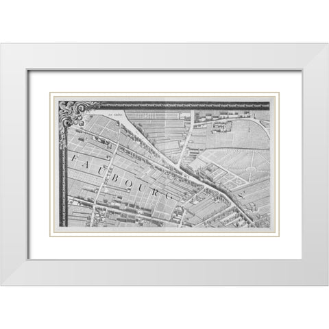 Paris 1739 Sectional map White Modern Wood Framed Art Print with Double Matting by Turgot, Michel-Etienne