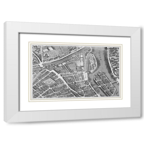 Paris 1739 Sectional map White Modern Wood Framed Art Print with Double Matting by Turgot, Michel-Etienne