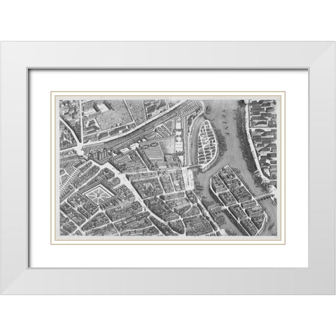 Paris 1739 Sectional map White Modern Wood Framed Art Print with Double Matting by Turgot, Michel-Etienne