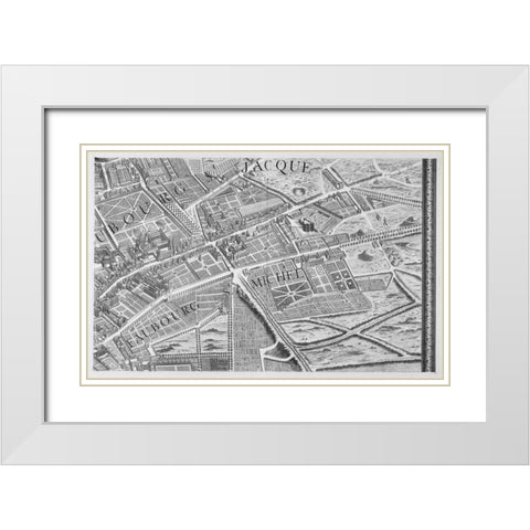 Paris 1739 Sectional map White Modern Wood Framed Art Print with Double Matting by Turgot, Michel-Etienne