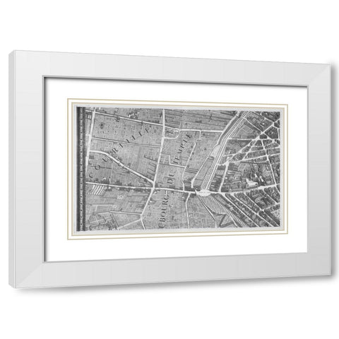 Paris 1739 Sectional map White Modern Wood Framed Art Print with Double Matting by Turgot, Michel-Etienne