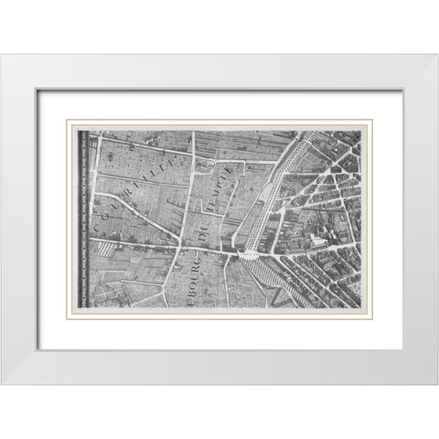 Paris 1739 Sectional map White Modern Wood Framed Art Print with Double Matting by Turgot, Michel-Etienne
