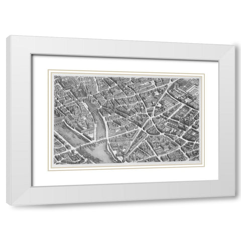 Paris 1739 Sectional map White Modern Wood Framed Art Print with Double Matting by Turgot, Michel-Etienne