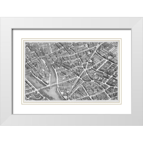 Paris 1739 Sectional map White Modern Wood Framed Art Print with Double Matting by Turgot, Michel-Etienne