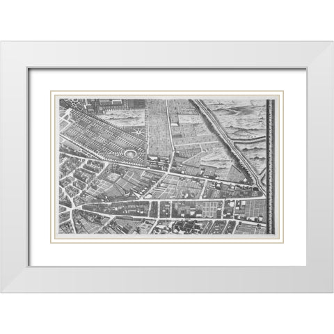Paris 1739 Sectional map White Modern Wood Framed Art Print with Double Matting by Turgot, Michel-Etienne