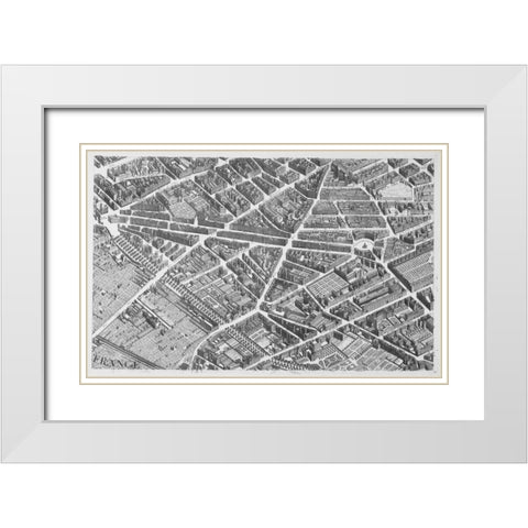 Paris 1739 Sectional map White Modern Wood Framed Art Print with Double Matting by Turgot, Michel-Etienne