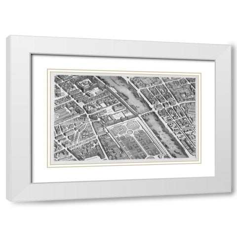 Paris 1739 Sectional map White Modern Wood Framed Art Print with Double Matting by Turgot, Michel-Etienne