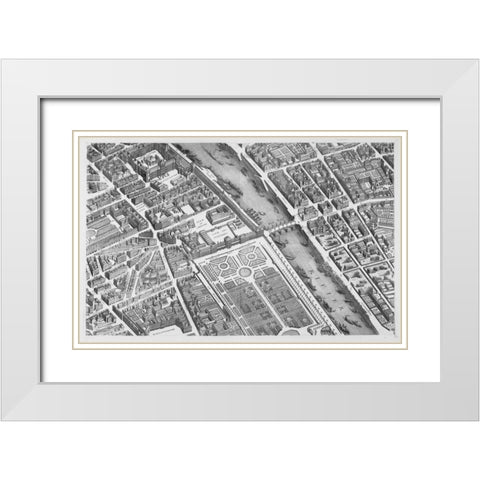 Paris 1739 Sectional map White Modern Wood Framed Art Print with Double Matting by Turgot, Michel-Etienne