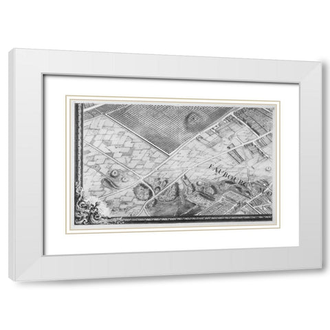 Paris 1739 Sectional map White Modern Wood Framed Art Print with Double Matting by Turgot, Michel-Etienne