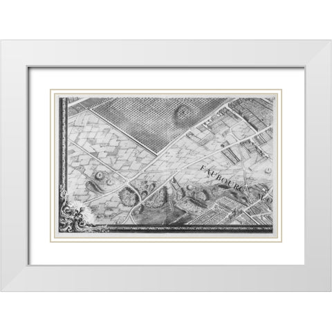 Paris 1739 Sectional map White Modern Wood Framed Art Print with Double Matting by Turgot, Michel-Etienne